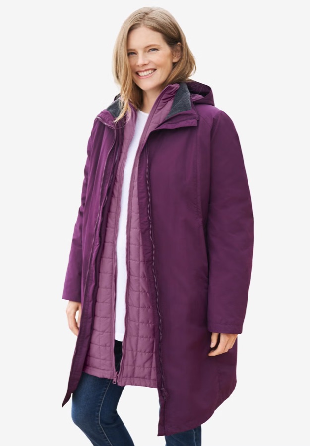 Woman Within 3-in-1 Hooded Taslon Jacket