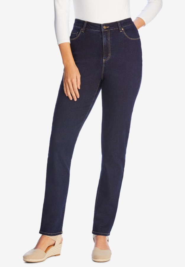 Woman Within Women's Plus Size Stretch Denim 5-Pocket Straight-Leg Jeans