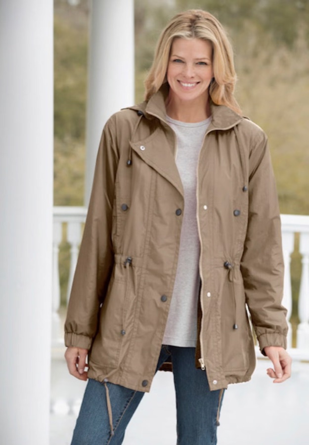 Woman Within Taslon Anorak Jacket with Removable Fleece Lining